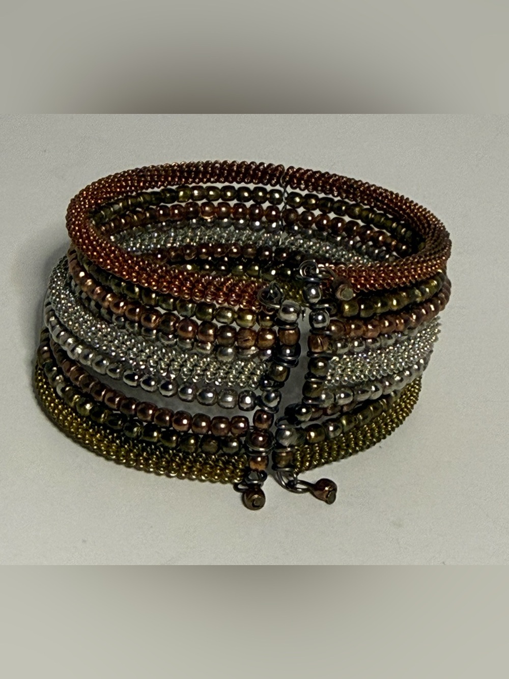 Boho Mixed Metallic Multi-Strand Wrap Cuff Bracelet – Copper Gold Silver